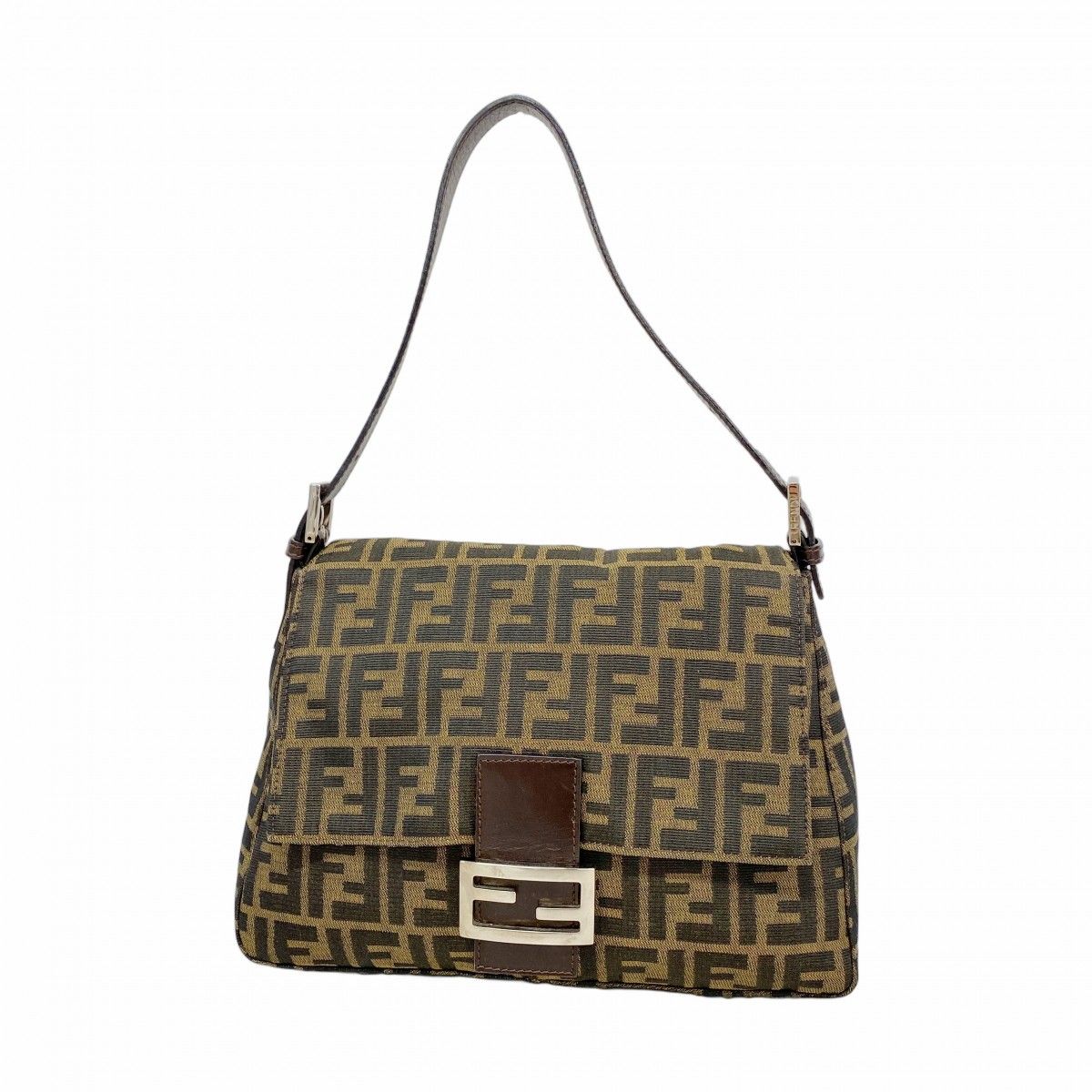 Fendi Handbag Zucca Mamma Bucket Nylon Canvas Brown Silver