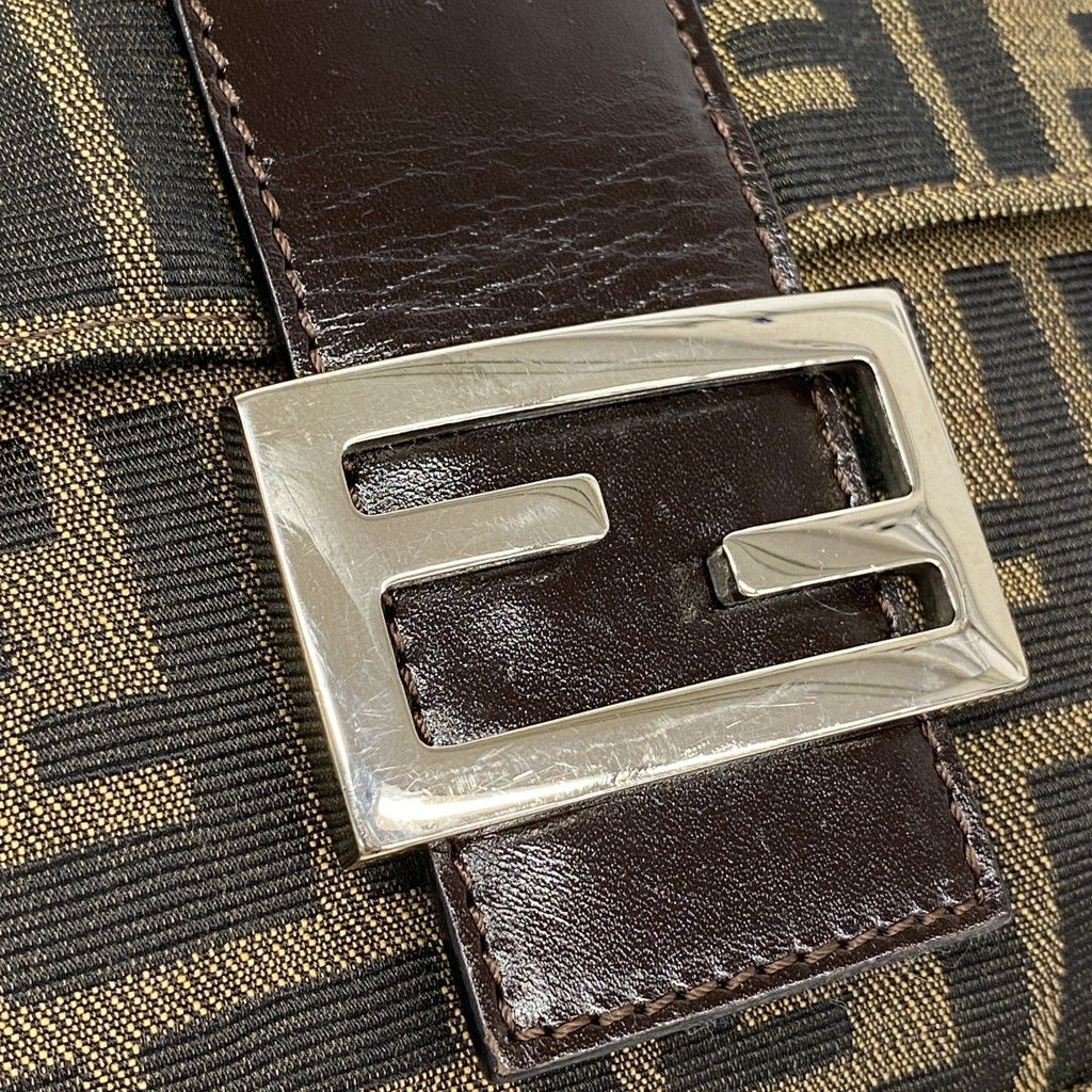Fendi Handbag Zucca Mamma Bucket Nylon Canvas Brown Silver — view 8