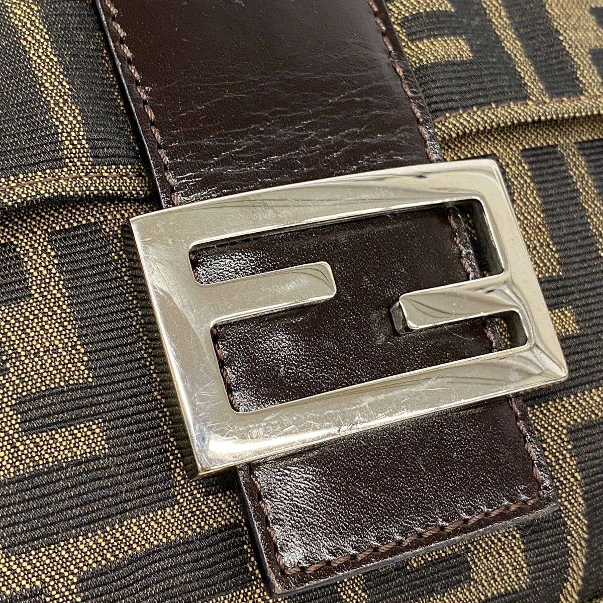Fendi Handbag Zucca Mamma Bucket Nylon Canvas Brown Silver — view 8