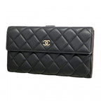 Chanel Wallet Quilted Lambskin Black Silver