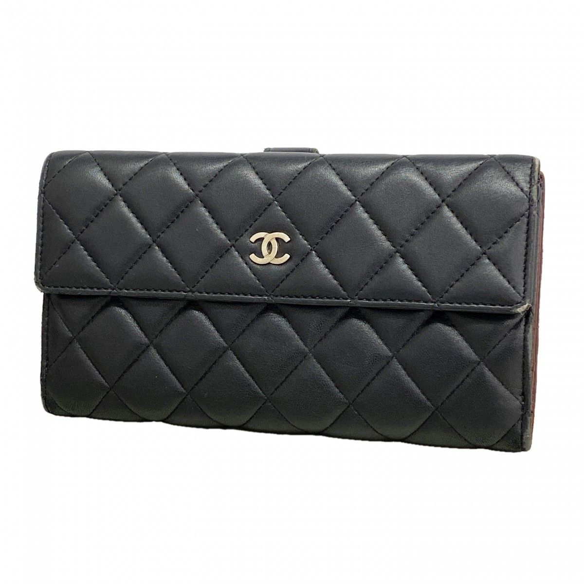 Chanel Wallet Quilted Lambskin Black Silver