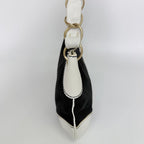 Chanel CC Logo Chain Shoulder Bag Canvas Leather Black White Gold Vintage — view 6