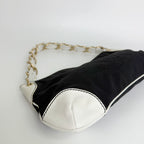 Chanel CC Logo Chain Shoulder Bag Canvas Leather Black White Gold Vintage — view 8