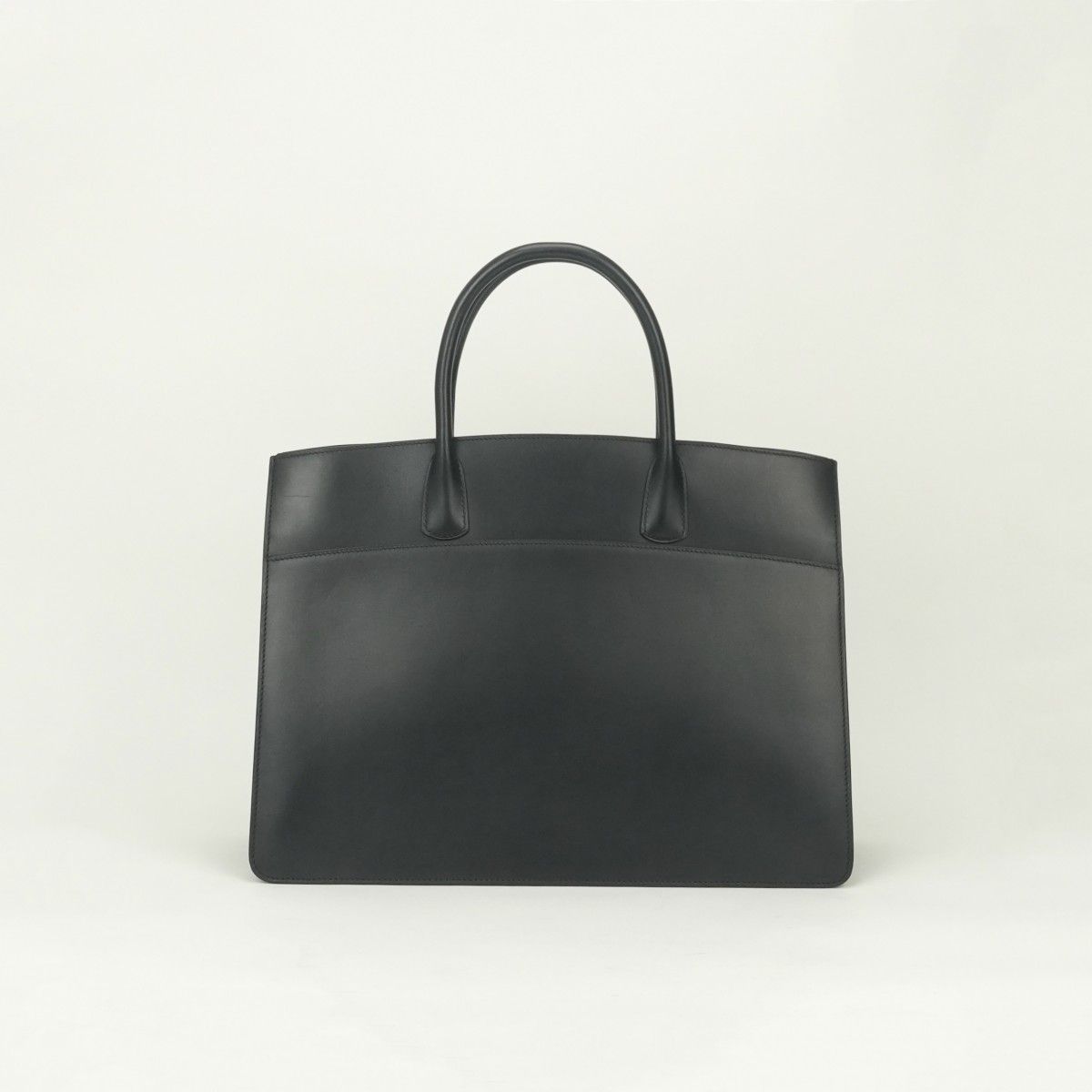 Hermes White Bus GM Business Briefcase Box Calf Noir Black Gold