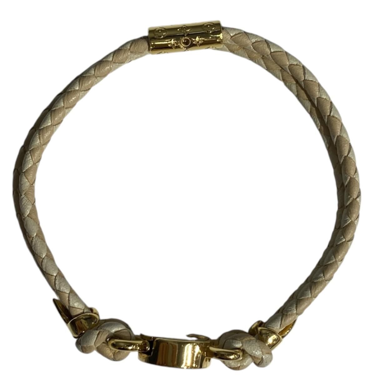 Louis Vuitton Bracelet LV Quick It LV Logo Leather Ivory Beige Gold — view 4