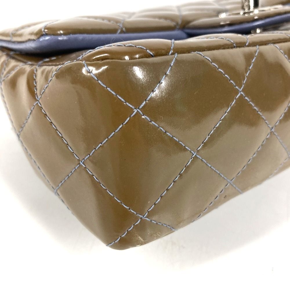 Chanel Shoulder Bag CC Logo Quilted Patent Leather Khaki — view 2