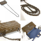Chanel Shoulder Bag CC Logo Quilted Patent Leather Khaki — view 7