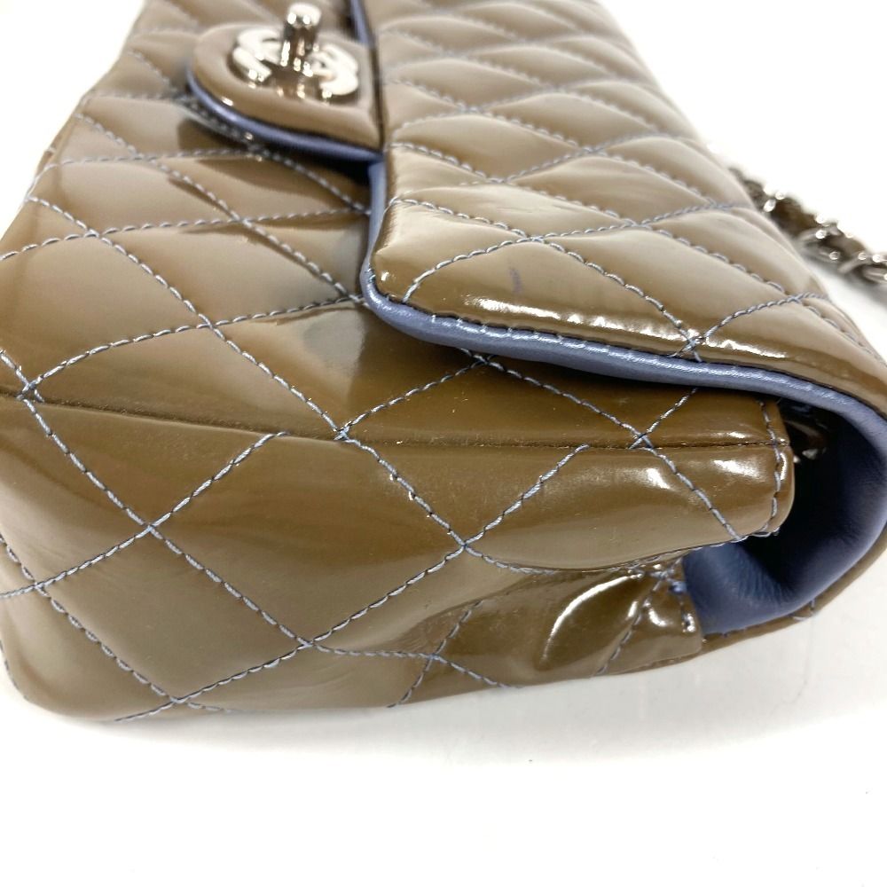 Chanel Shoulder Bag CC Logo Quilted Patent Leather Khaki — view 6