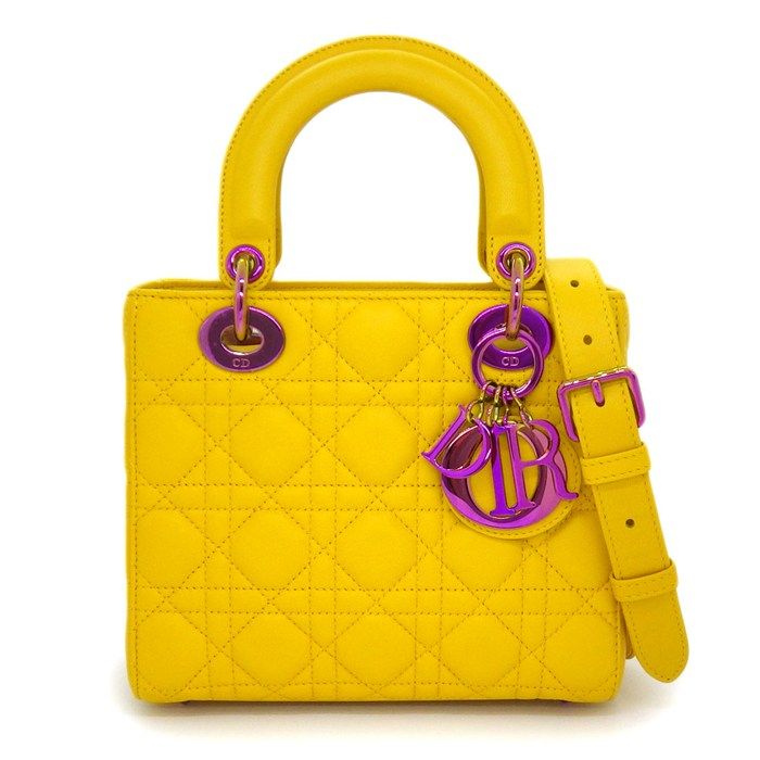 Dior Shoulder Bag Lady Dior Small Sani Yellow Cannage Lambskin Pink