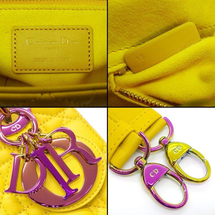 Dior Shoulder Bag Lady Dior Small Sani Yellow Cannage Lambskin Pink