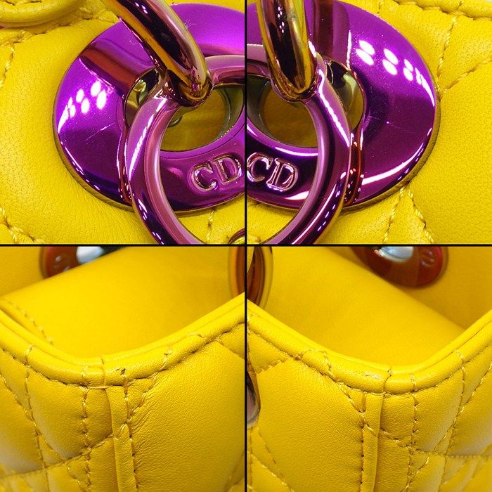 Dior Shoulder Bag Lady Dior Small Sani Yellow Cannage Lambskin Pink