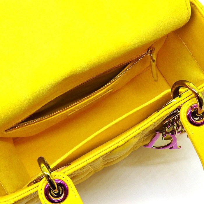 Dior Shoulder Bag Lady Dior Small Sani Yellow Cannage Lambskin Pink
