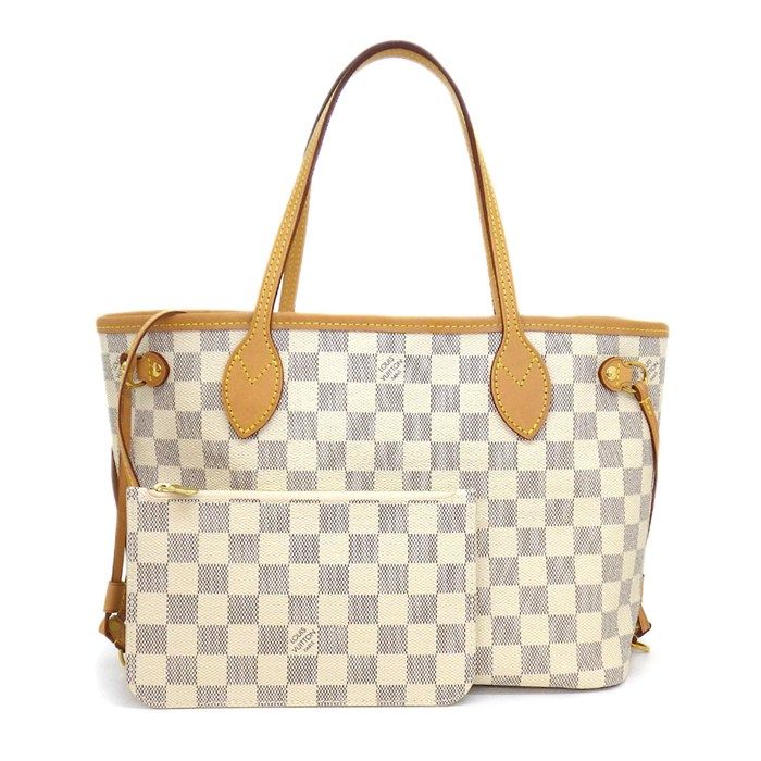 Louis Vuitton Tote Neverfull PM White Damier Azur Canvas Leather Gold