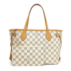 Louis Vuitton Tote Neverfull PM White Damier Azur Canvas Leather Gold