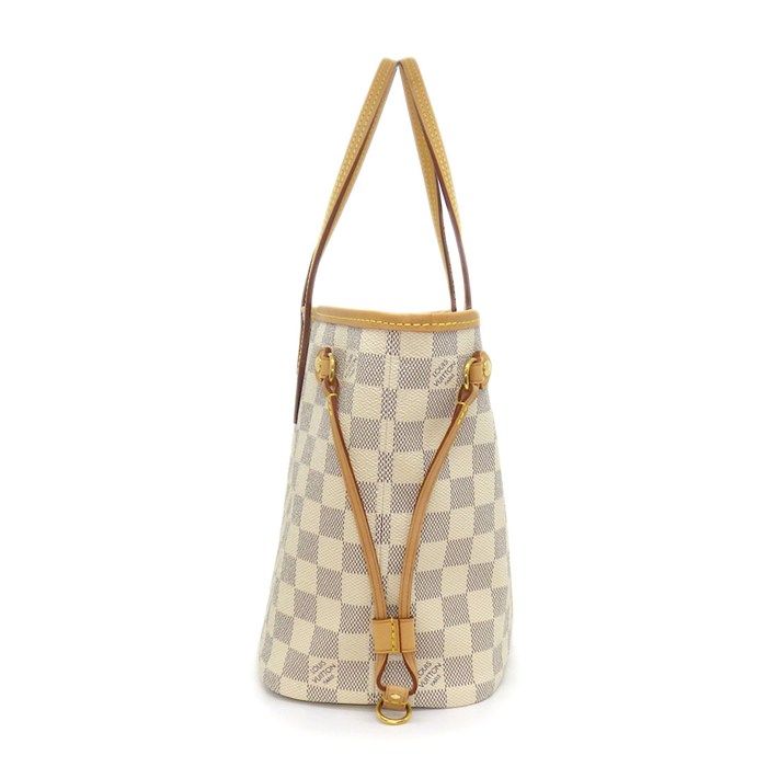 Louis Vuitton Tote Neverfull PM White Damier Azur Canvas Leather Gold — view 3