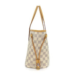 Louis Vuitton Tote Neverfull PM White Damier Azur Canvas Leather Gold — view 3