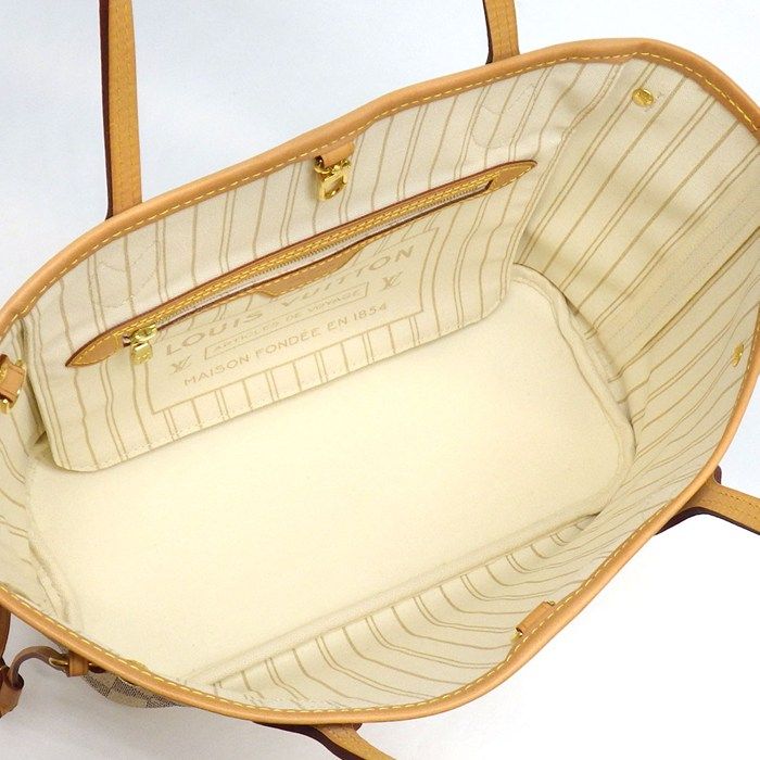 Louis Vuitton Tote Neverfull PM White Damier Azur Canvas Leather Gold — view 5