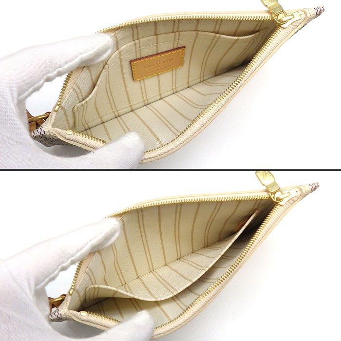 Louis Vuitton Tote Neverfull PM White Damier Azur Canvas Leather Gold — view 7