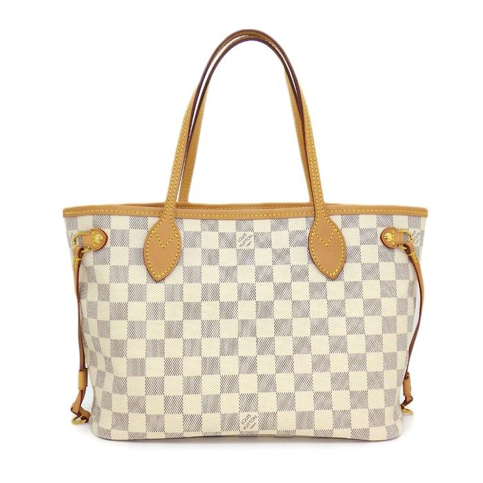 Louis Vuitton Tote Neverfull PM White Damier Azur Canvas Leather Gold — view 2