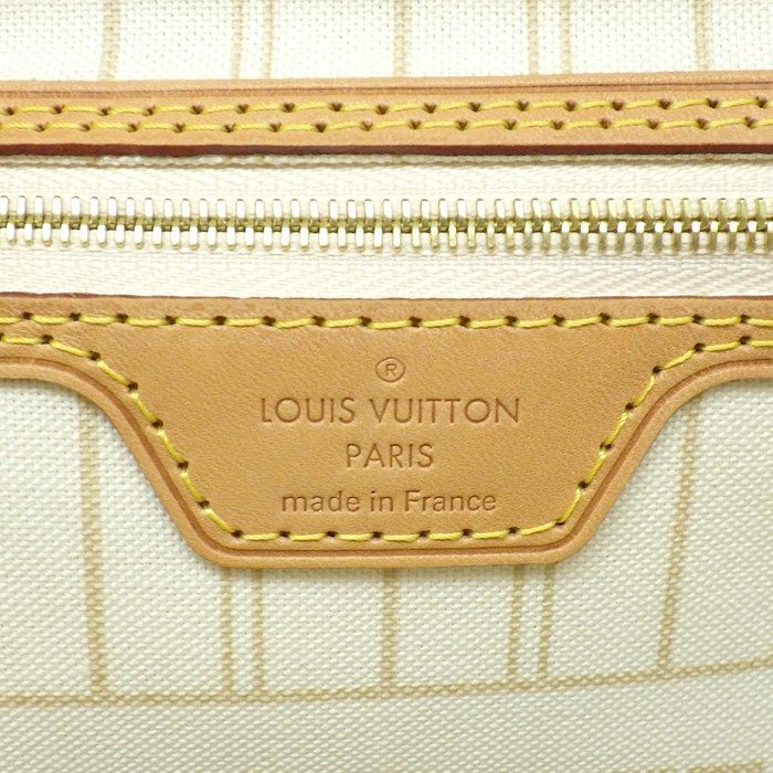 Louis Vuitton Tote Neverfull PM White Damier Azur Canvas Leather Gold — view 8