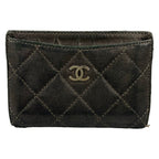 Chanel Card Case Quilted Black Silver Lambskin