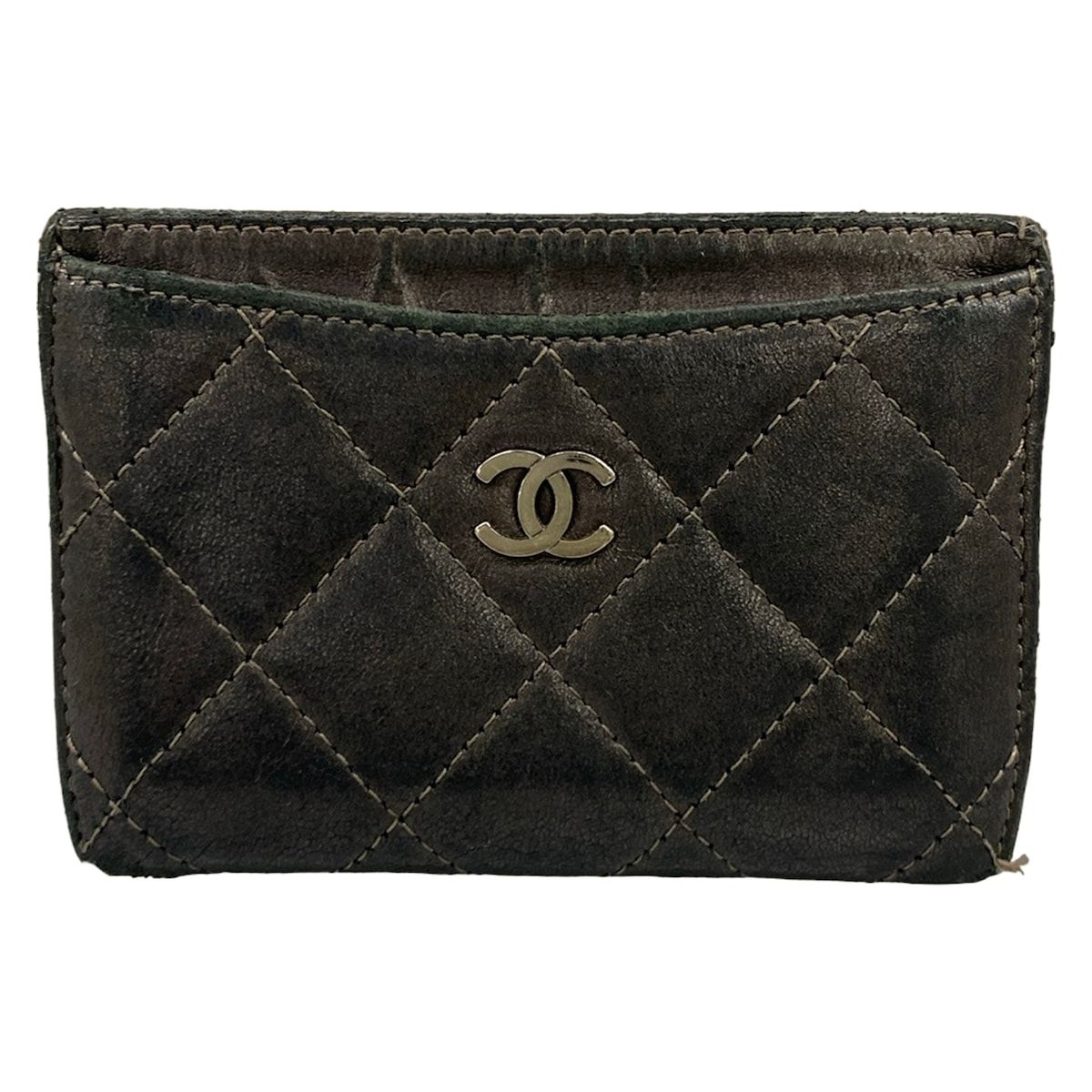 Chanel Card Case Quilted Black Silver Lambskin