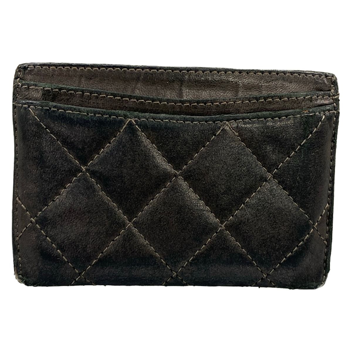 Chanel Card Case Quilted Black Silver Lambskin — view 2