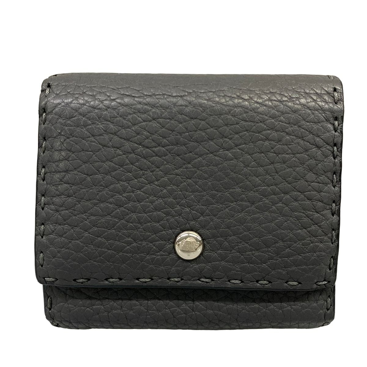 Fendi Bifold Wallet Dark Gray L-shaped Zipper Leather
