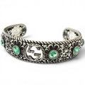 Gucci Rhinestone Crystal Floral Interlocking G Bangle Silver Green 16 Bracelet