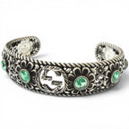 Gucci Rhinestone Crystal Floral Interlocking G Bangle Silver Green 16 Bracelet