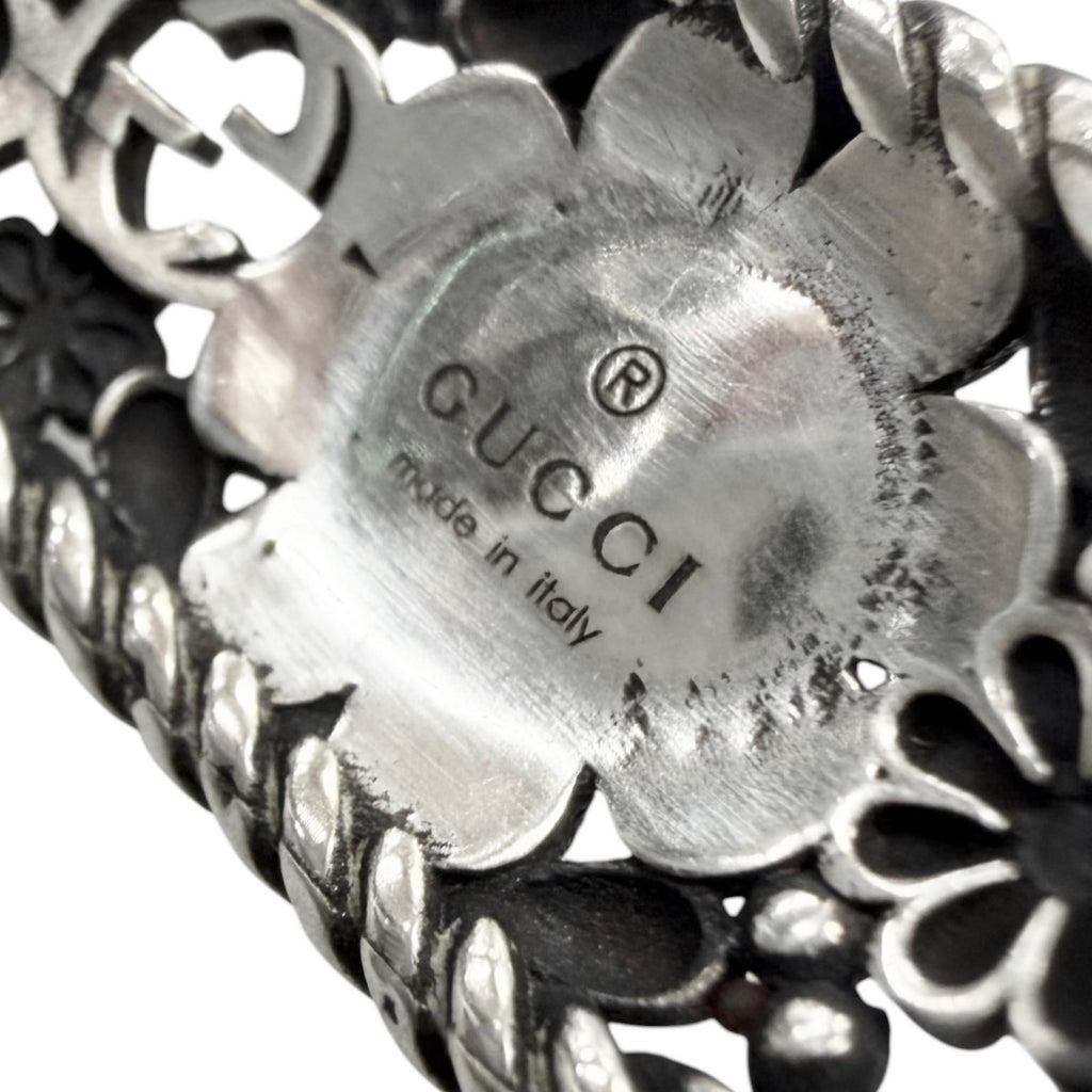Gucci Rhinestone Crystal Floral Interlocking G Bangle Silver Green 16 Bracelet — view 6