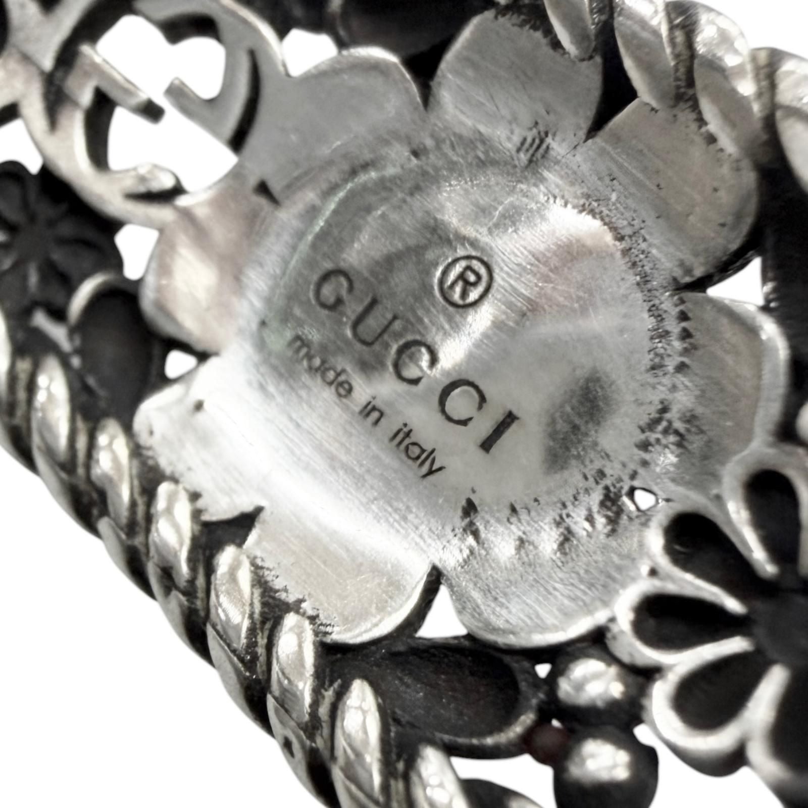 Gucci Rhinestone Crystal Floral Interlocking G Bangle Silver Green 16 Bracelet — view 6