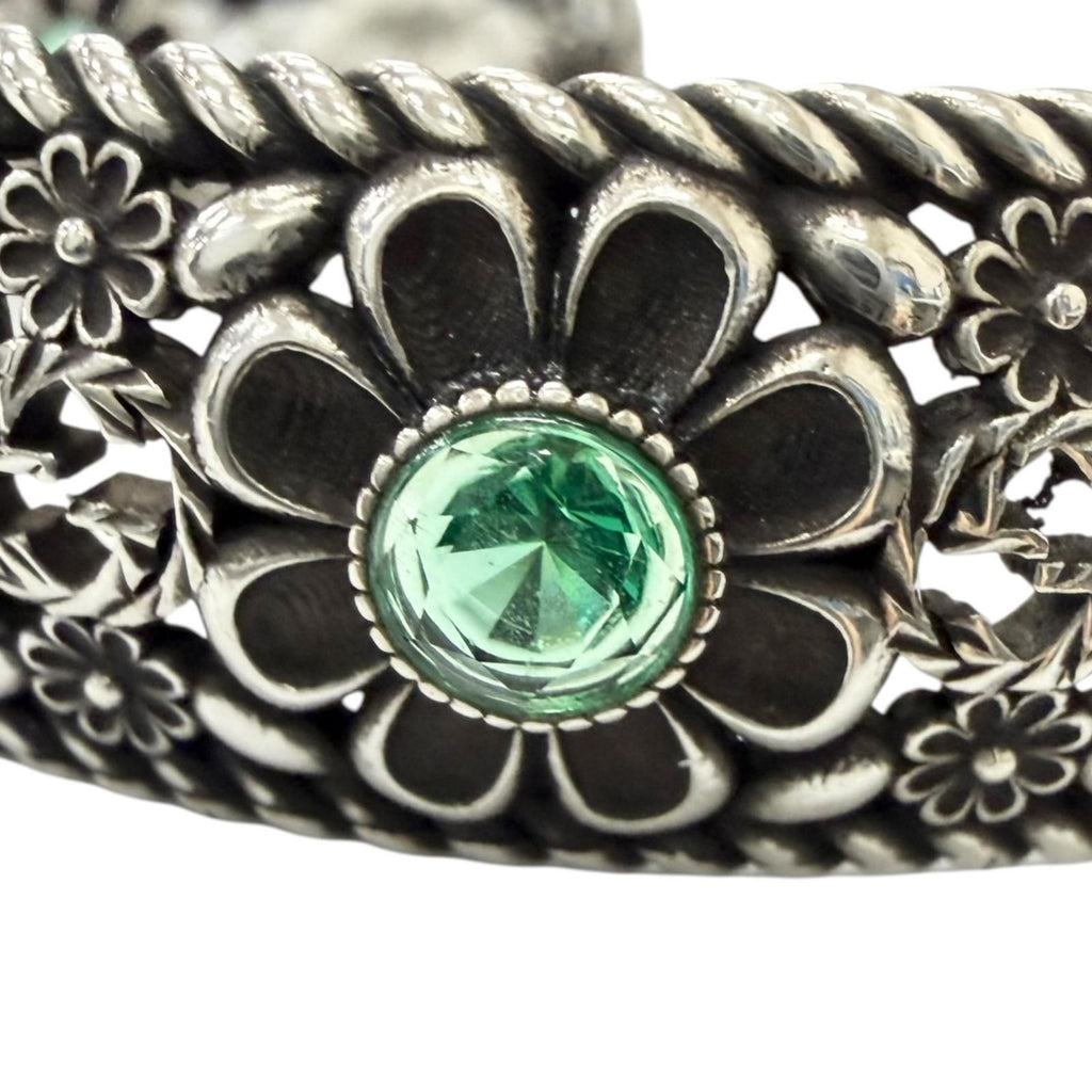 Gucci Rhinestone Crystal Floral Interlocking G Bangle Silver Green 16 Bracelet — view 5