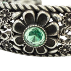 Gucci Rhinestone Crystal Floral Interlocking G Bangle Silver Green 16 Bracelet — view 5