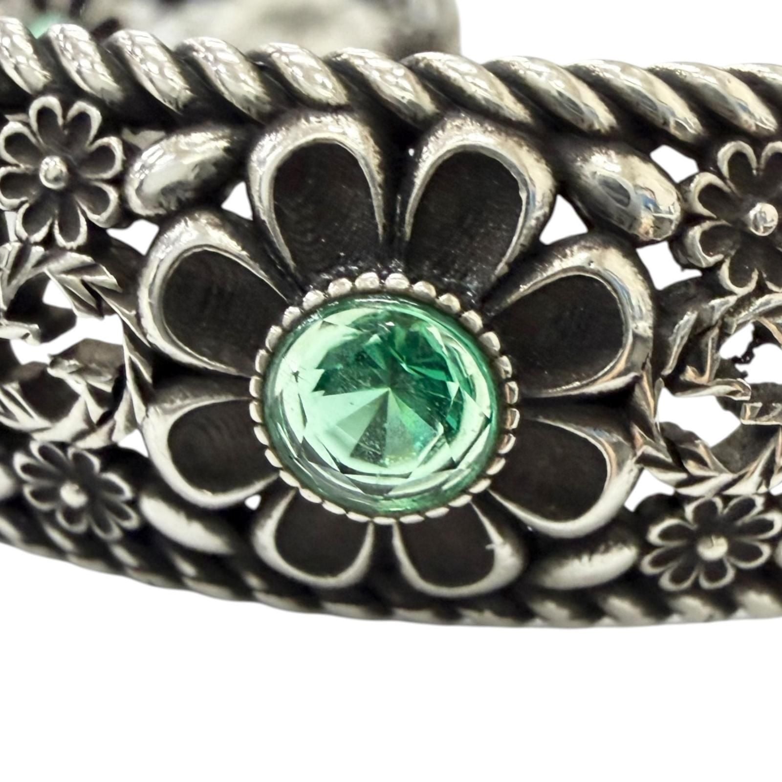 Gucci Rhinestone Crystal Floral Interlocking G Bangle Silver Green 16 Bracelet — view 5