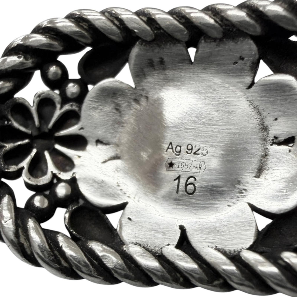 Gucci Rhinestone Crystal Floral Interlocking G Bangle Silver Green 16 Bracelet — view 7