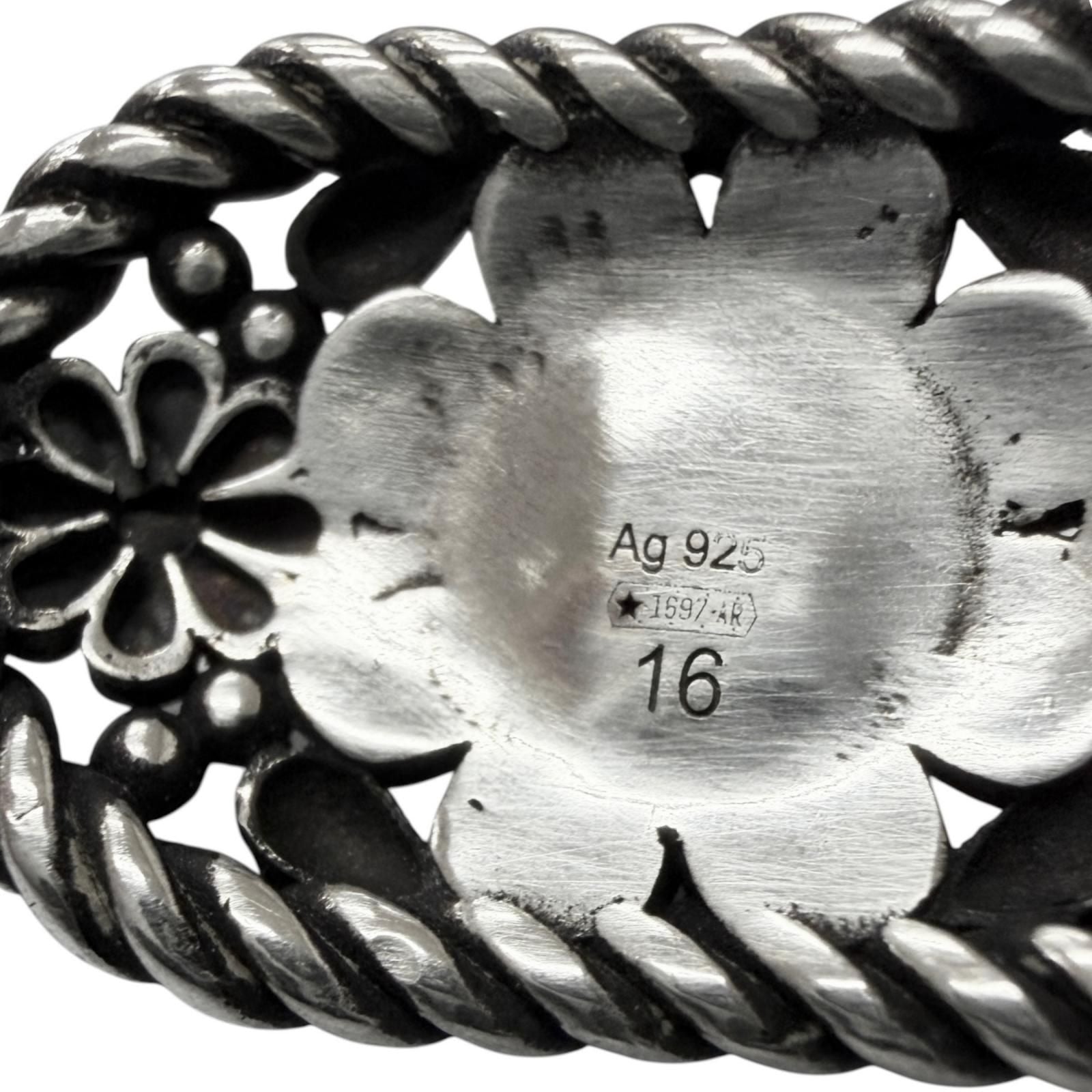 Gucci Rhinestone Crystal Floral Interlocking G Bangle Silver Green 16 Bracelet — view 7