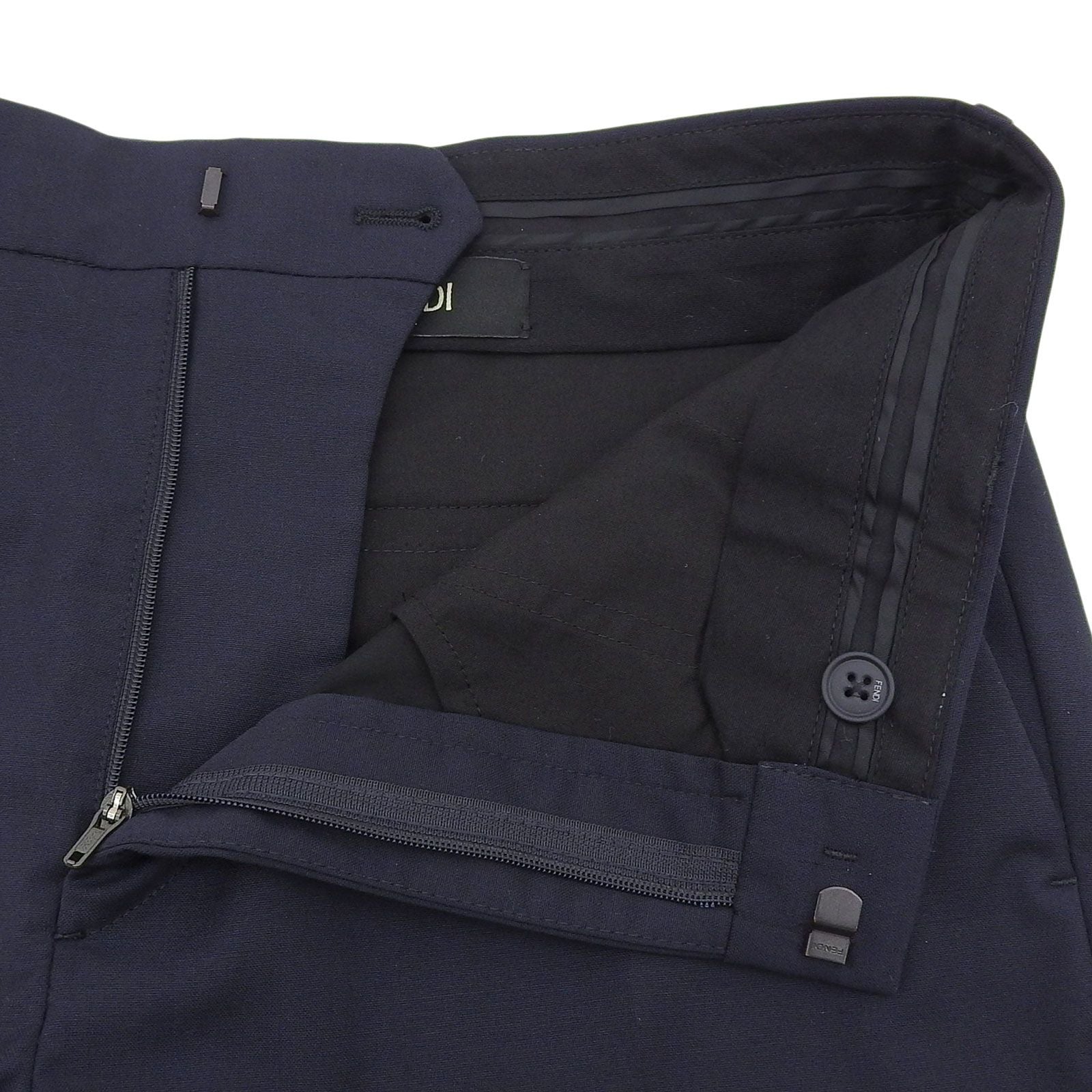 Fendi Wool Blend Logo Buttoned Trousers Pants Navy 44 Hanger Included — view 4