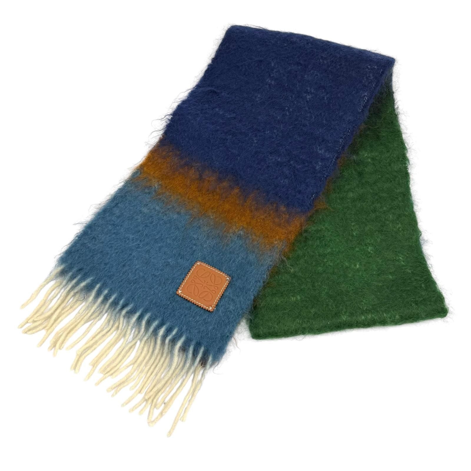 Loewe Mohair Wool Blend Anag Lambskin Patch Gradient Color Scarf Multi