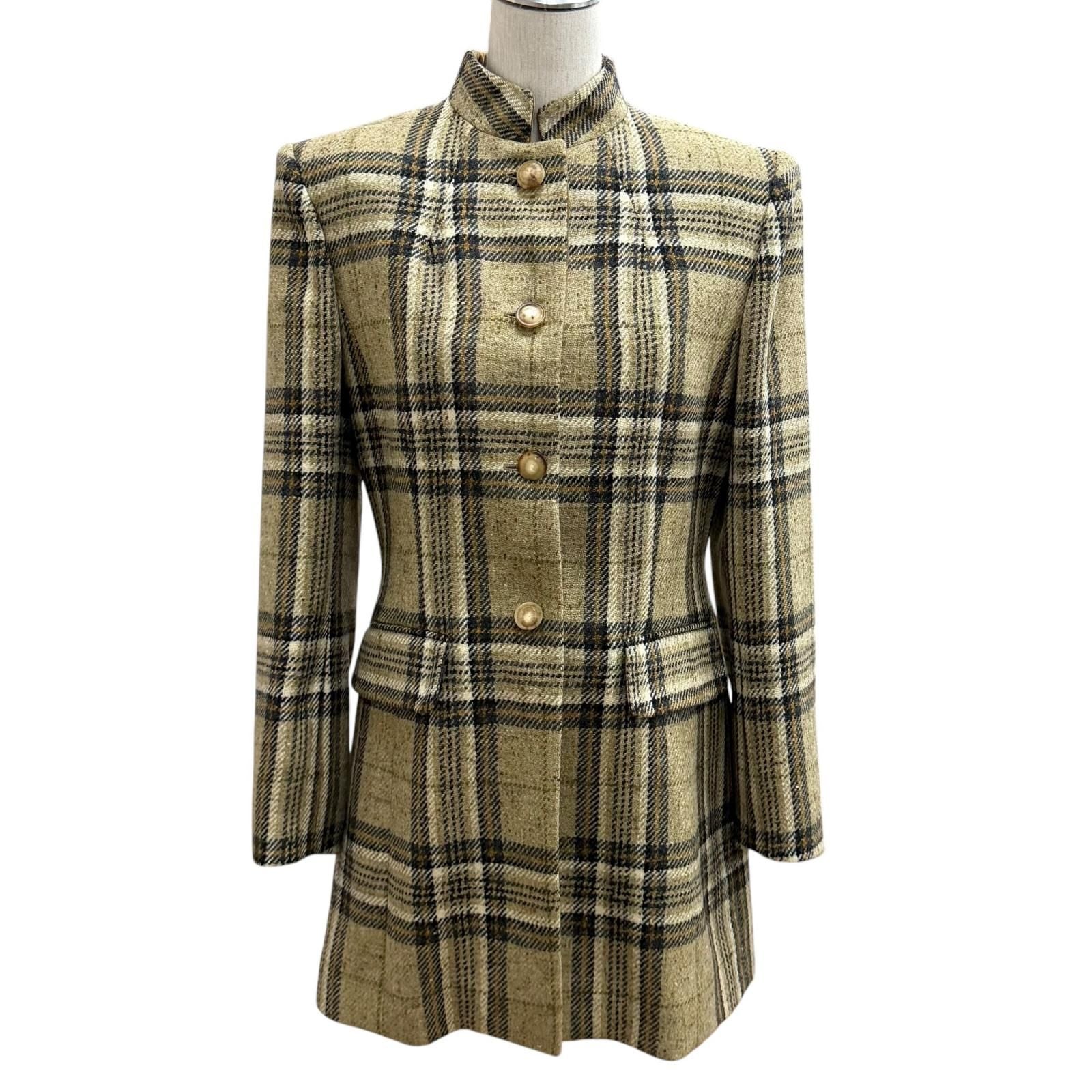 Hermes Vintage Wool Dead Stock Check Tweed Long Jacket Multi 42