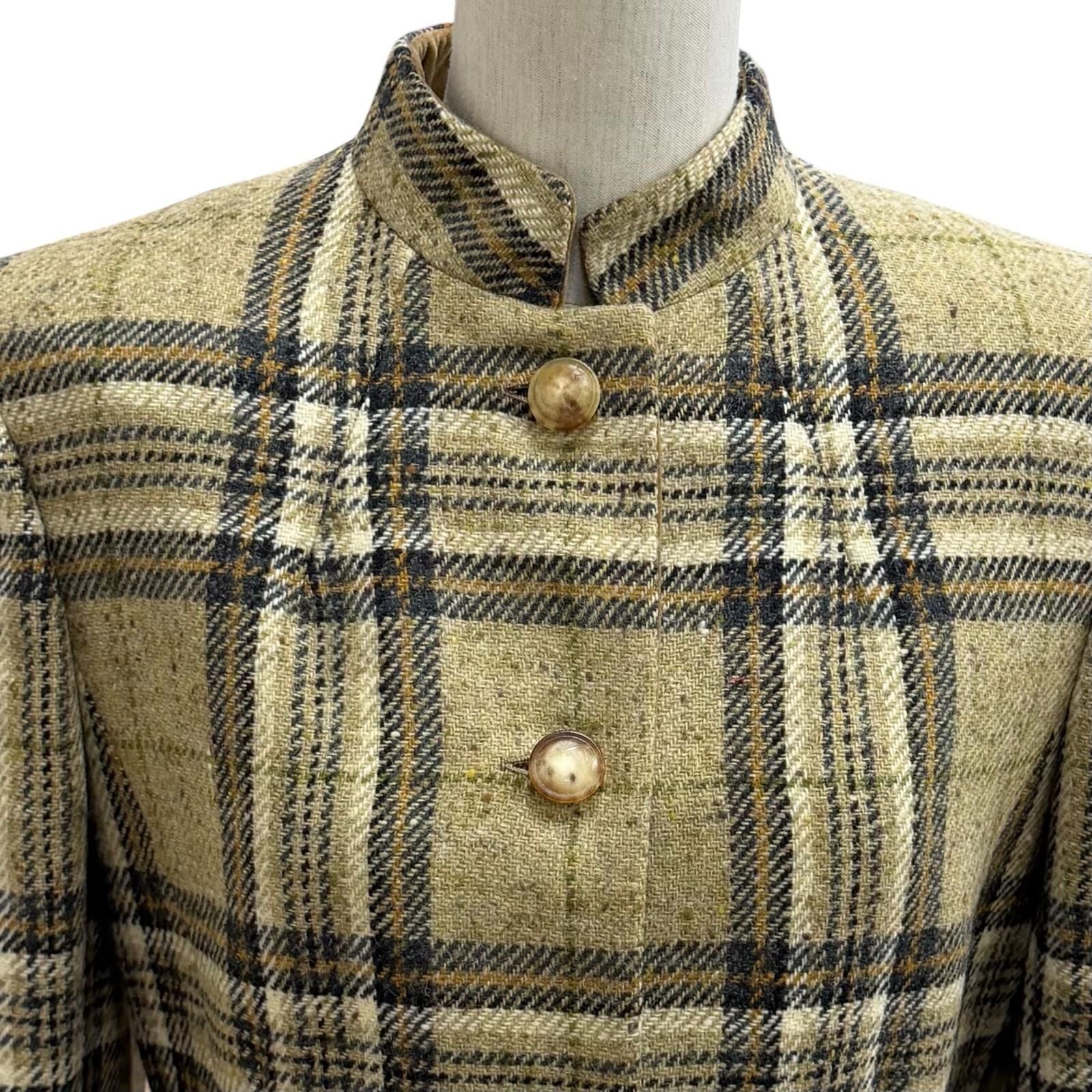 Hermes Vintage Wool Dead Stock Check Tweed Long Jacket Multi 42 — view 2