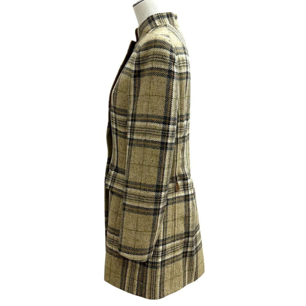 Hermes Vintage Wool Dead Stock Check Tweed Long Jacket Multi 42 — view 3