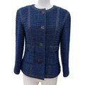 Chanel CC Logo Button Tweed Jacket Collarless Navy 36