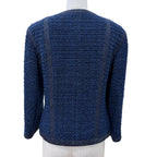 Chanel CC Logo Button Tweed Jacket Collarless Navy 36 — view 4