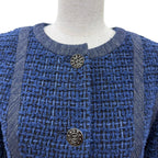 Chanel CC Logo Button Tweed Jacket Collarless Navy 36 — view 2