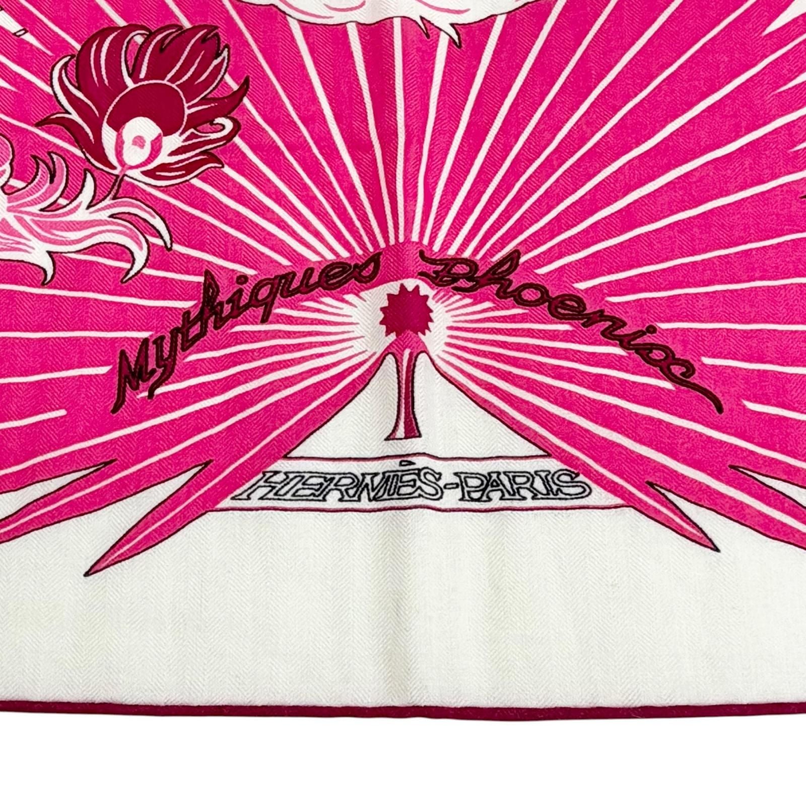 Hermes Mythiques Phoenix Cashmere Silk Carre Geant 140 Scarf Pink — view 6
