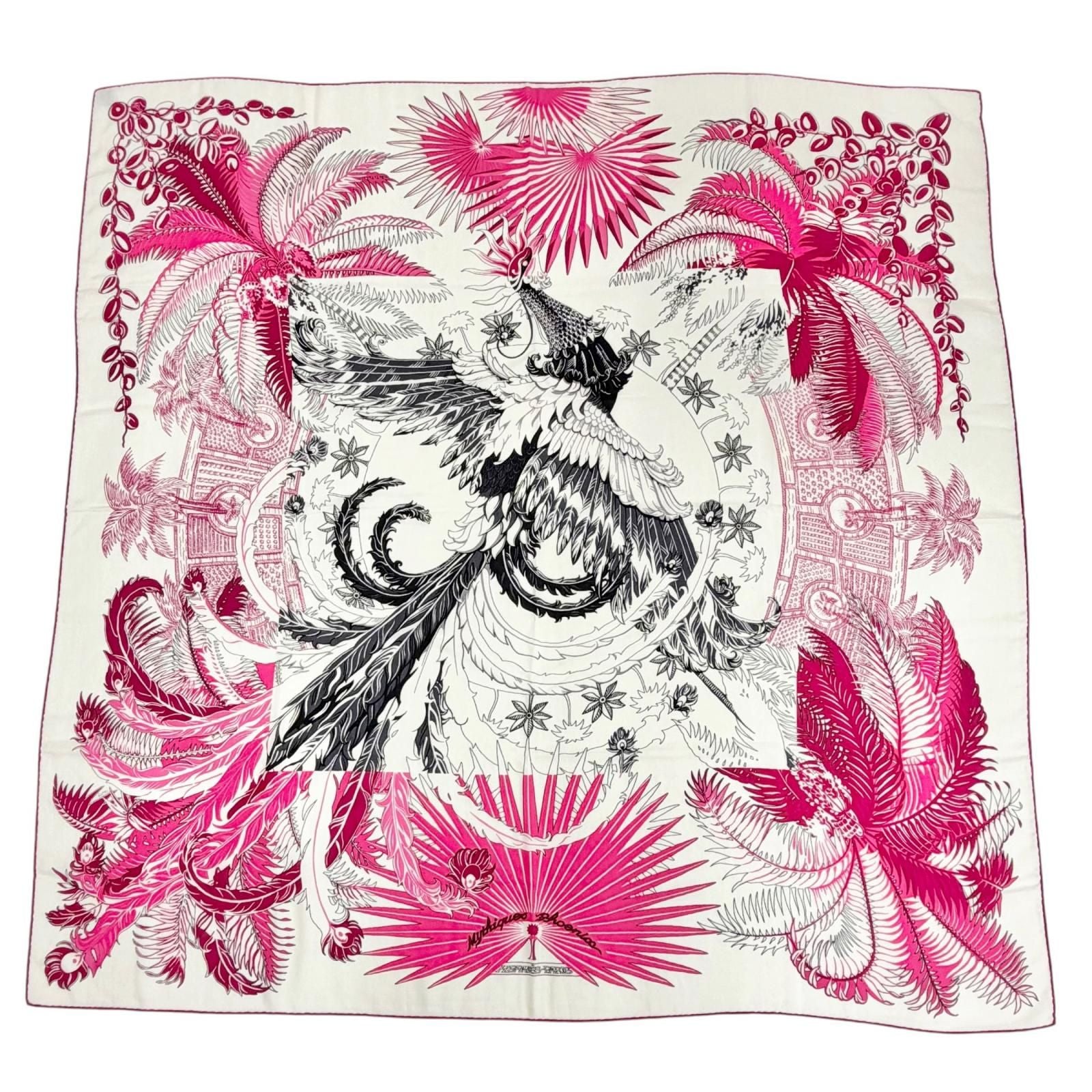 Hermes Mythiques Phoenix Cashmere Silk Carre Geant 140 Scarf Pink