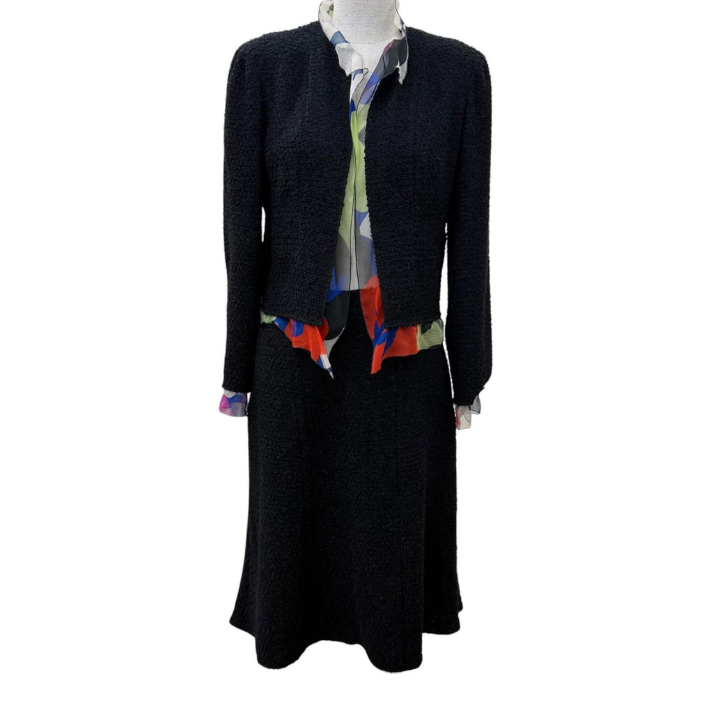 Chanel Vintage Silk CC Logo Circle Parts Tweed Jacket Skirt Set 34