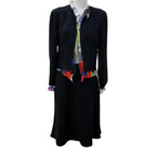 Chanel Vintage Silk CC Logo Circle Parts Tweed Jacket Skirt Set 34