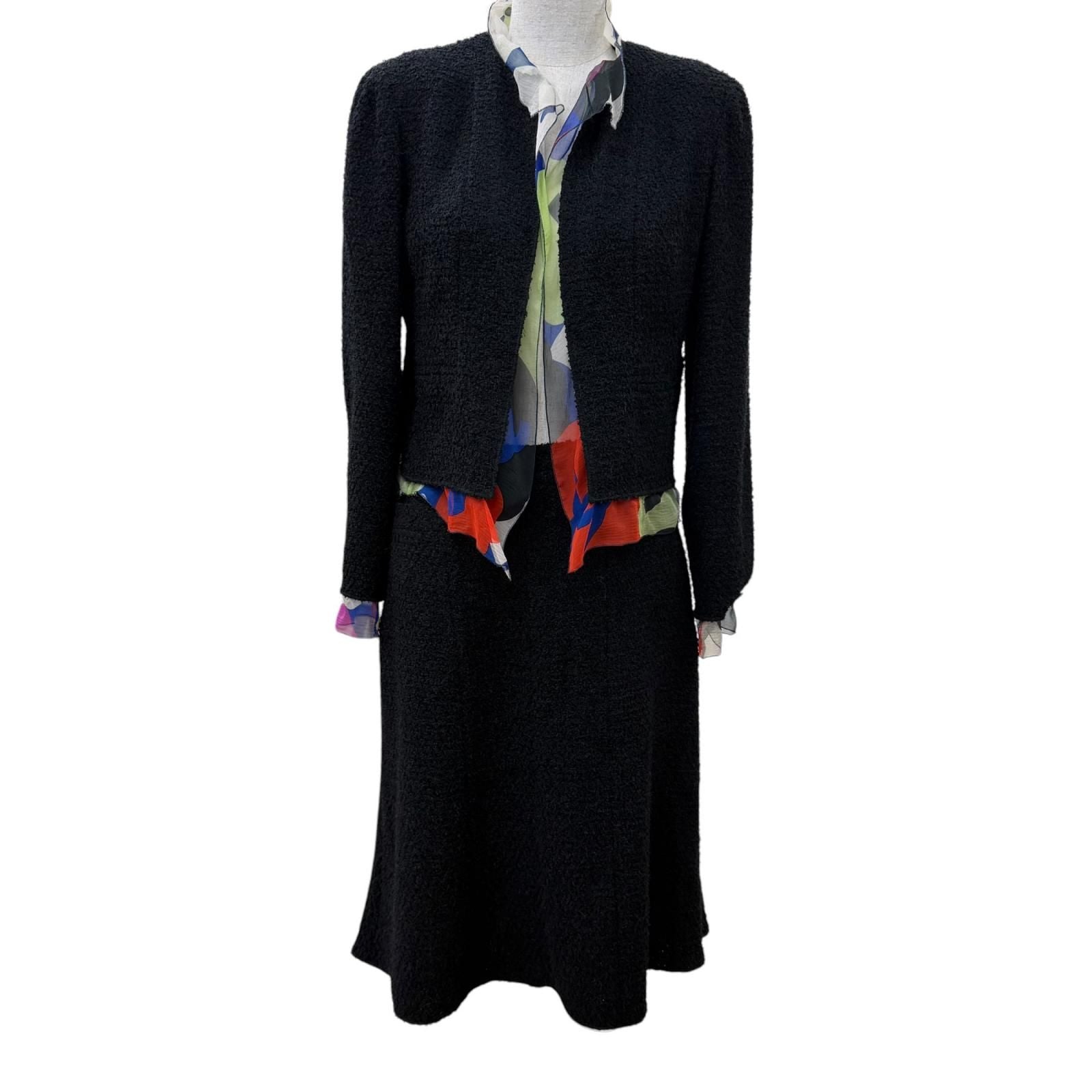 Chanel Vintage Silk CC Logo Circle Parts Tweed Jacket Skirt Set 34